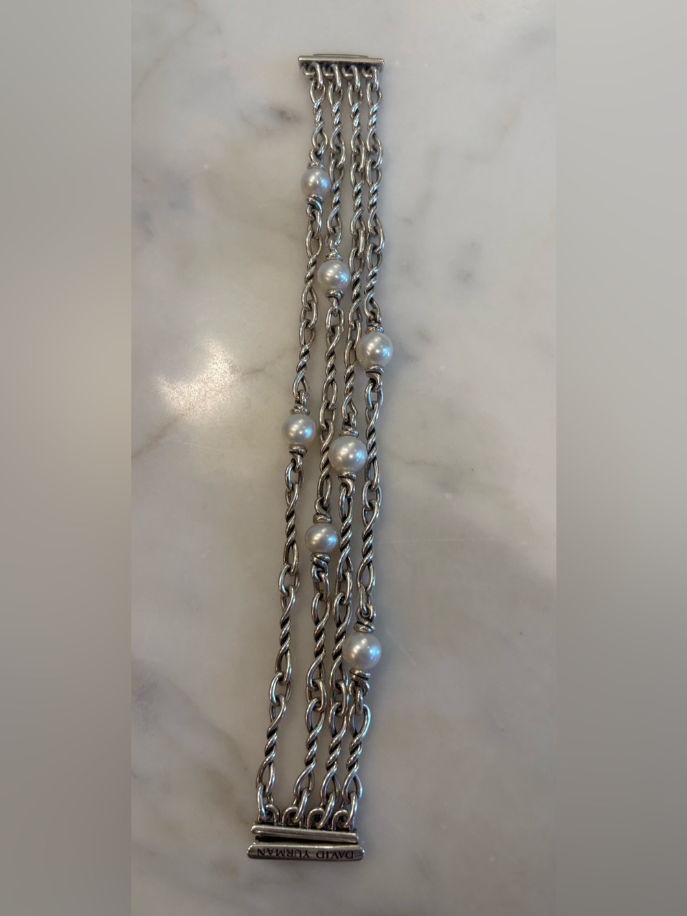 David Yurman Sterling Silver Pearl Continuance Four-Row Chain Bracelet